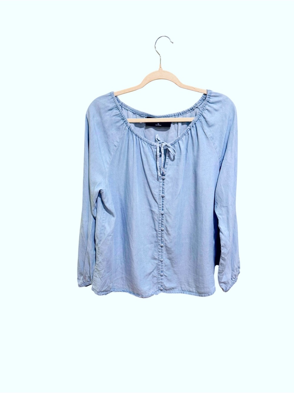 Inner Circle 100% Lyocell Light Blue Tie-Neck Peasant Blouse - Size XL